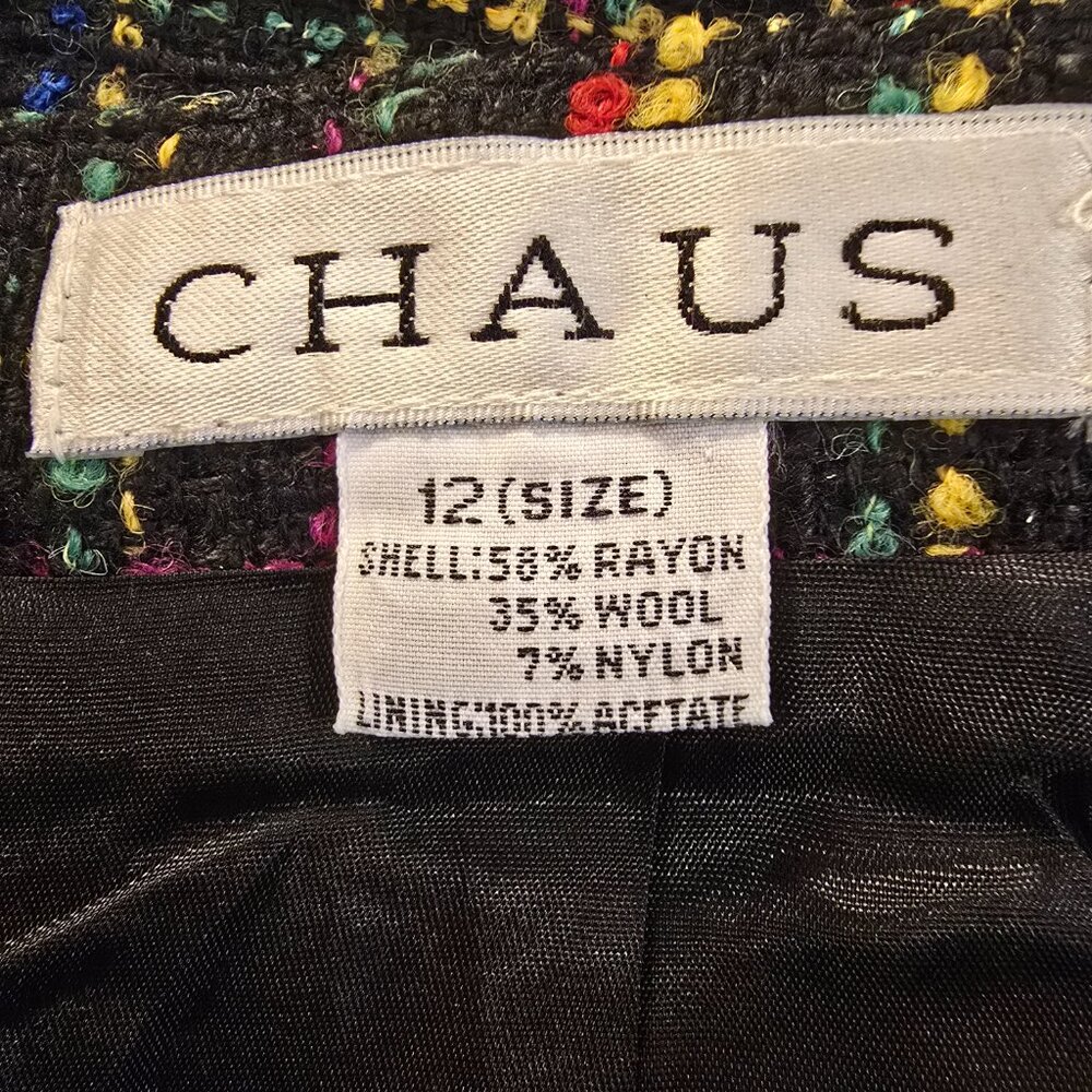 Skirt Tweed Black Yellow Green Red Blue Lined A-line Chaus size 12 1990s NWT Vtg - Picture 10 of 14